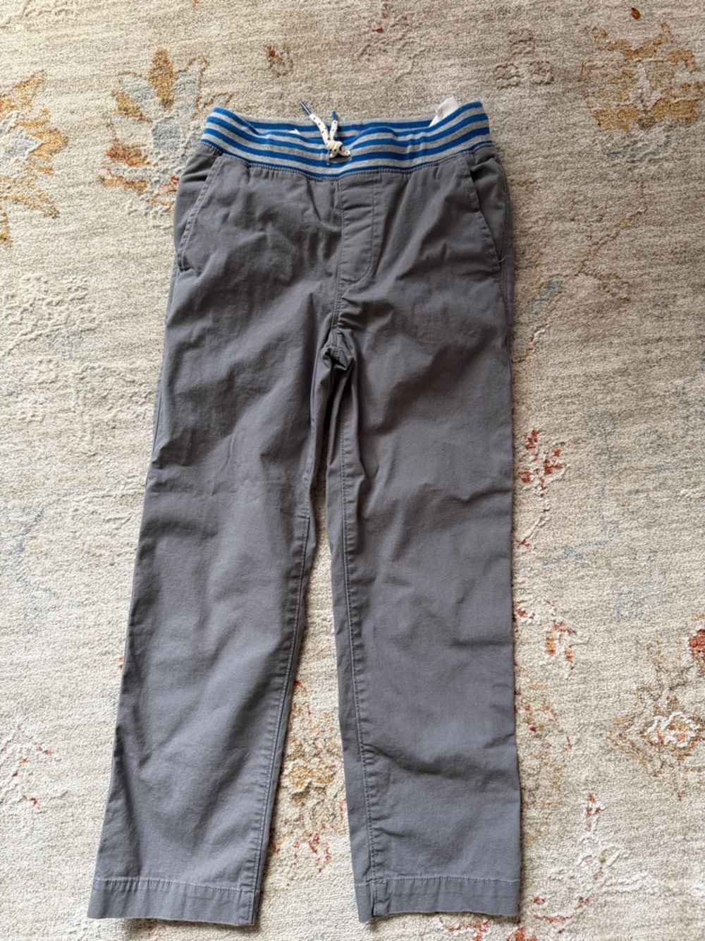 Lands' End Gray Chinos with Blue-Striped Elastic Waistband